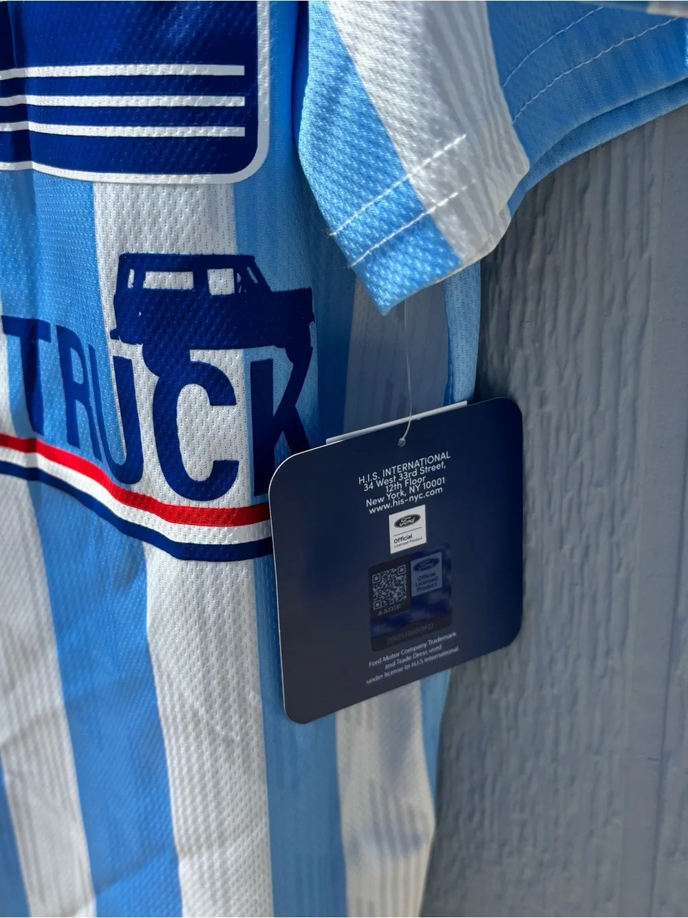 Ford Bronco XLT Striped Polo Tee in Light Blue & White